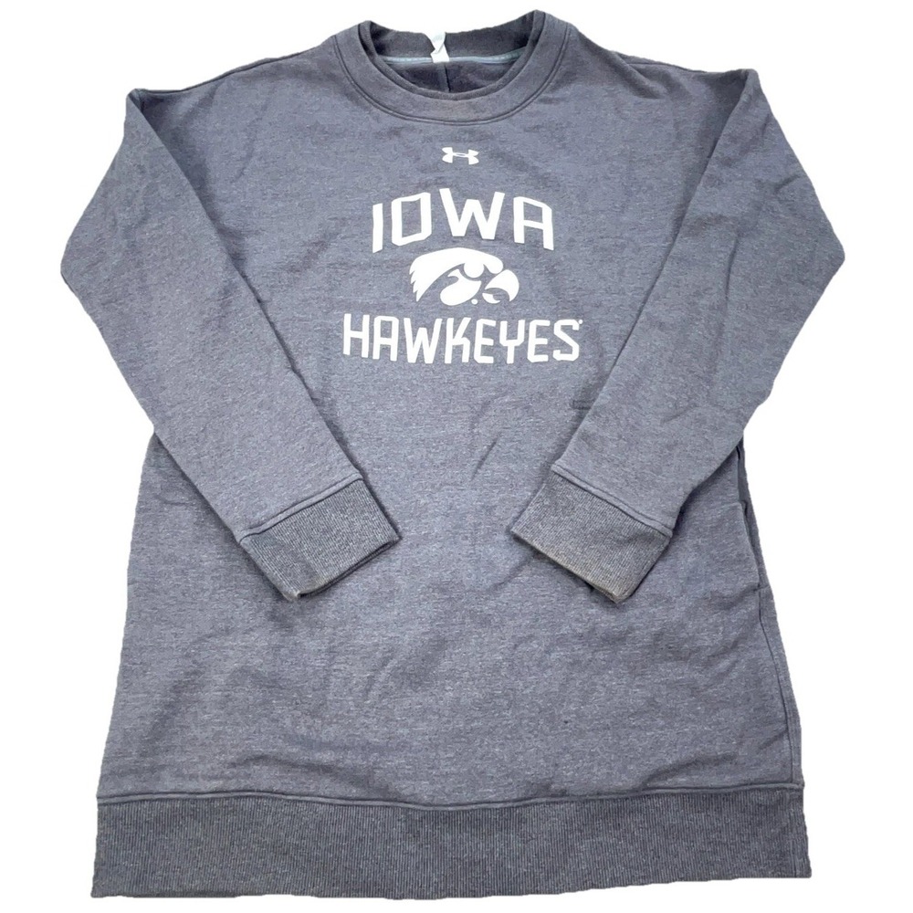 Iowa Hawkeyes Sweatshirt Women Small Gray White Crew Neck Sweater Under Armour